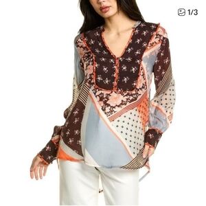 Johnny Was Blouse Women's Medium Roslyn Toni Cupra Rayon